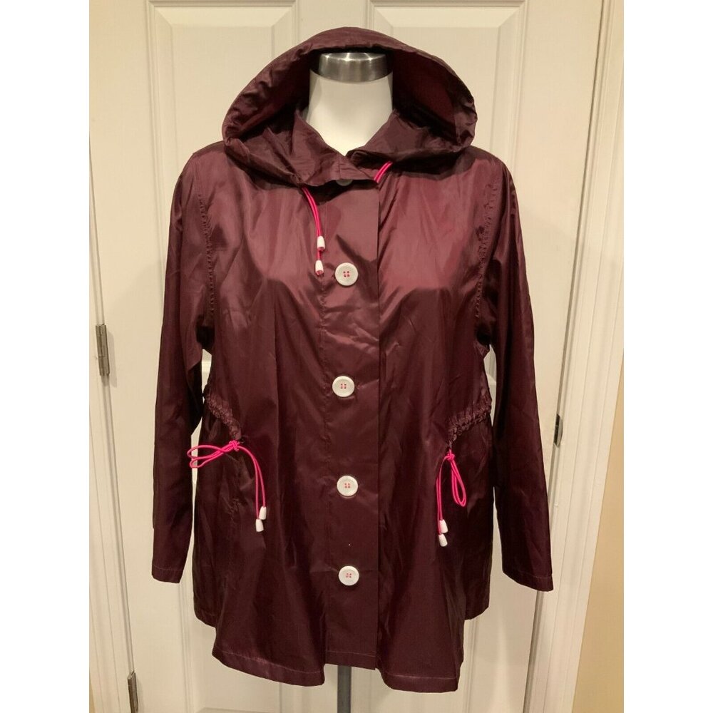 Juicy Couture Maroon Purple Button-Up Hooded Wind Breaker Jacket, Size Small